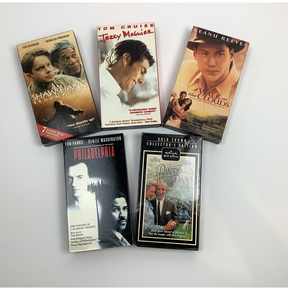 Lot of 5 VHS Movies Shawshank Redemption Jerry Maguire Philadelphia 90s Drama